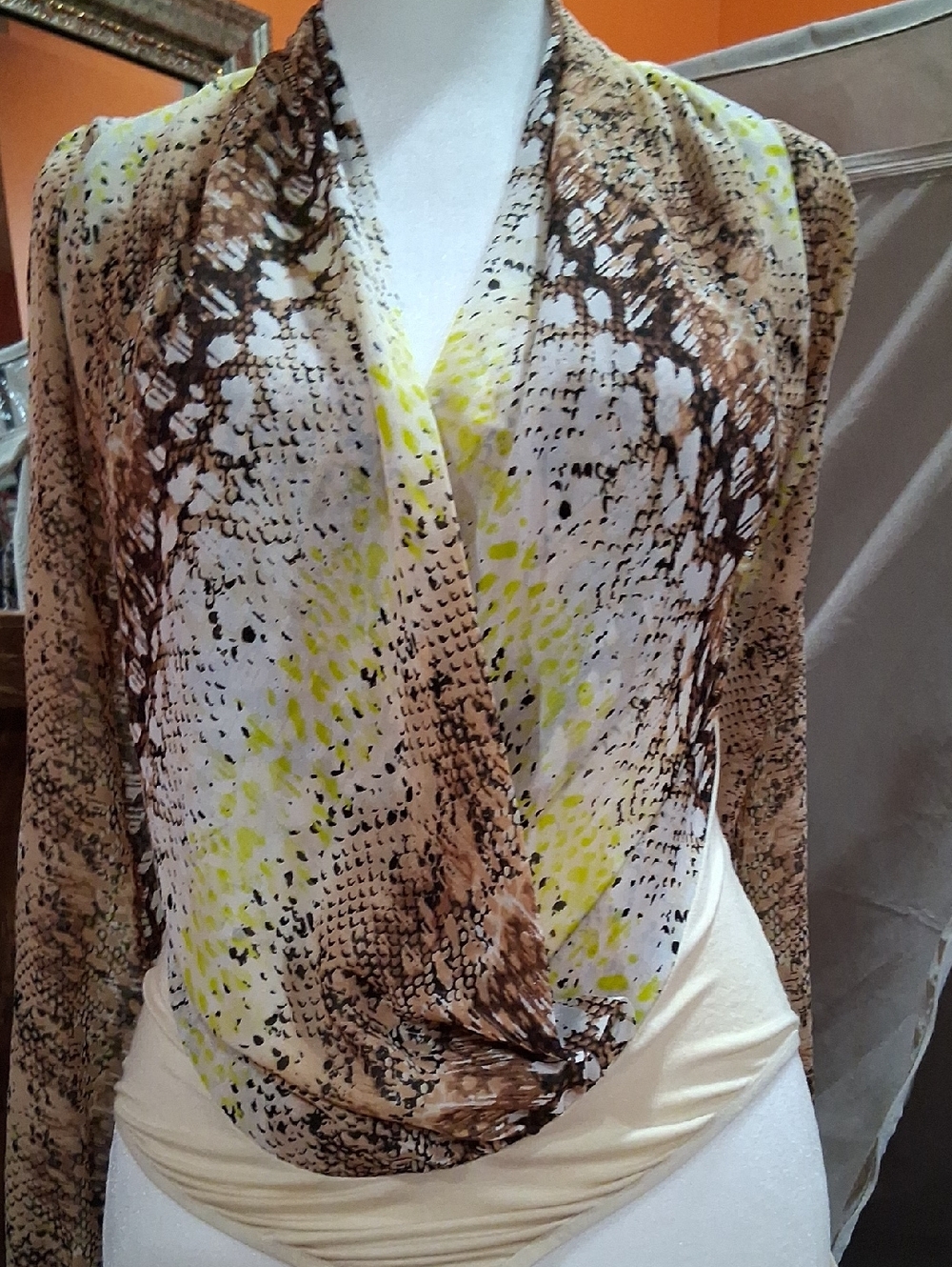 bebe Snake-Print Top in Brown, Cream & Yellow
